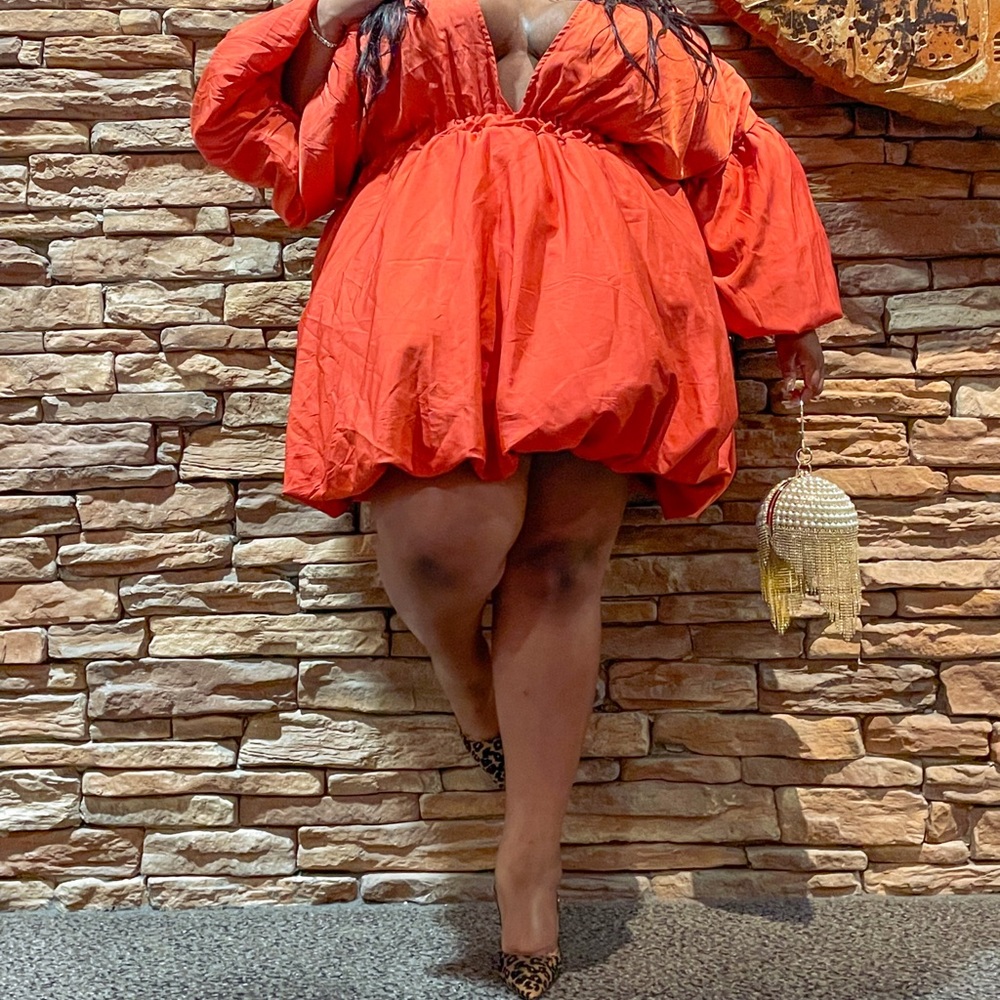 Terracotta Plus Size Puff Dress